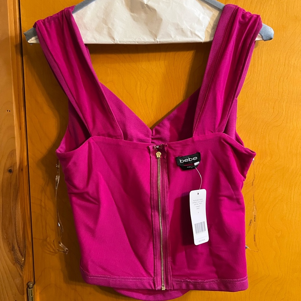 Bebe Sexy Cutout Hot Pink Orchid Fuchsia Top - Picture 2 of 7